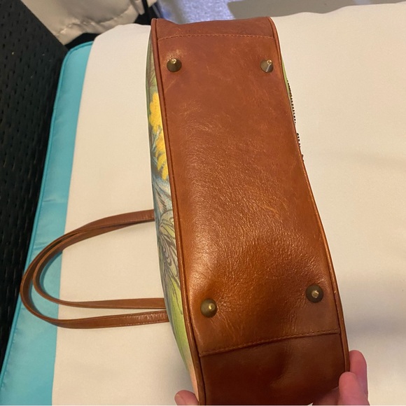 LIKE NEW Isabella Fiore Artistic Rare Design Brown and Yellow Beaded Tote - Picture 3 of 10